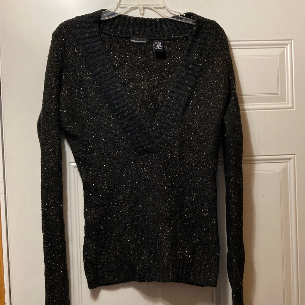 Moda‎ International Black Sweater with Gold Accents M